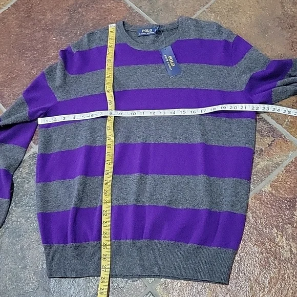 NWT Ralph Lauren Polo 100% Merino Wool Crewneck Stripe Sweater